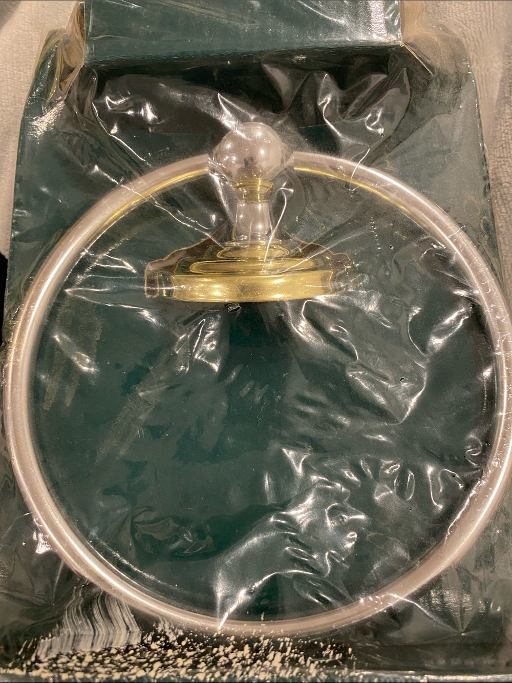 Brushed Nickel and Brass Towel Ring